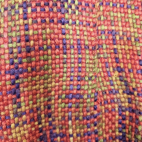 Coldwater Creek Woven Blazer Petite Medium Fringe Pink Purple Green Open Front - Picture 6 of 7